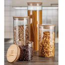 Kit Potes Herméticos com Tampa de Bambu – Organização e Conservação de Alimentos
