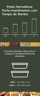 Kit Potes Herméticos com Tampa de Bambu – Organização e Conservação de Alimentos