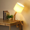 Abajur Robô de Madeira Articulado LED – Luminária Criativa e Decorativa