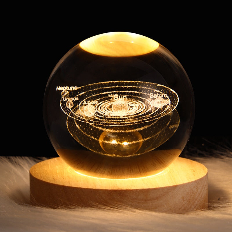 Luminária Espacial 3D para Quarto – Luz Decorativa em Cristal
