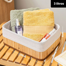 Kit 3 Cestos Organizadores de Bambu Multiuso com Forro