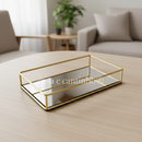 Bandeja com Espelho Decorativa Espelhada Multiuso Retangular ou Redonda para Penteadeira ou Banheiro