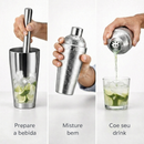 Kit Coqueteleira Inox 500ml Caipirinha Barman 4 Peças Profissional Socador Colher Dosador