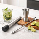 Kit Coqueteleira Inox 500ml Caipirinha Barman 4 Peças Profissional Socador Colher Dosador