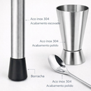 Kit Coqueteleira Inox 500ml Caipirinha Barman 4 Peças Profissional Socador Colher Dosador