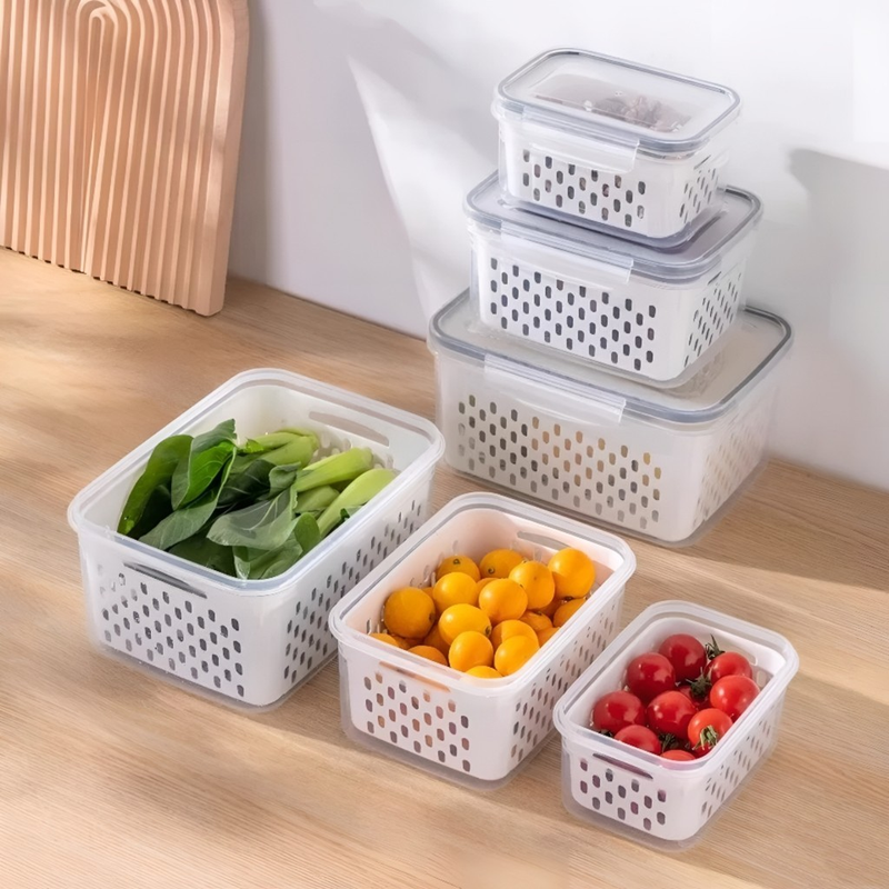 Kit 3 Organizadores Potes Hermetico Geladeira 850ML/1750ML/3300ML Alimentos Vegetais